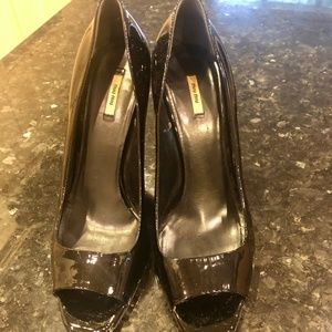 Miu Miu black patent leather peep toe pump